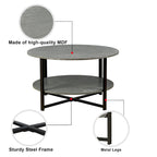 Tavolino rotondo grigio antico, 2 ripiani, gambe incrociate, 80 cm