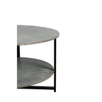 Tavolino rotondo grigio antico, 2 ripiani, gambe incrociate, 80 cm