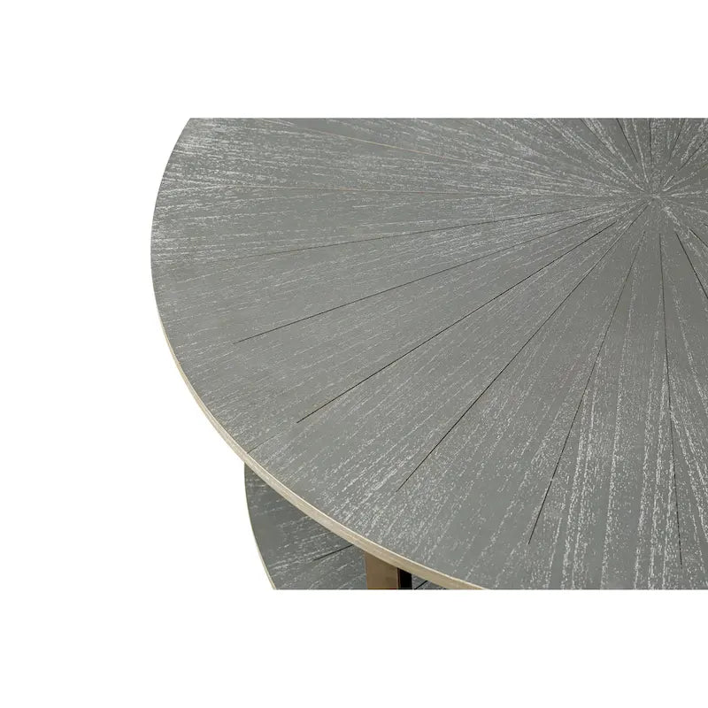Tavolino rotondo grigio antico, 2 ripiani, gambe incrociate, 80 cm