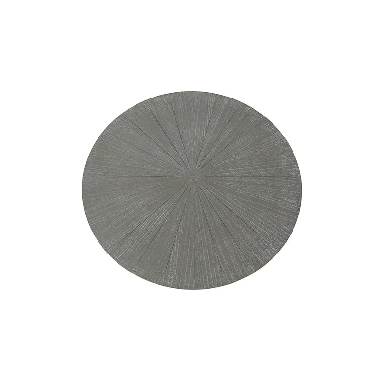 Tavolino rotondo grigio antico, 2 ripiani, gambe incrociate, 80 cm