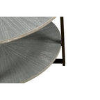 Tavolino rotondo grigio antico, 2 ripiani, gambe incrociate, 80 cm
