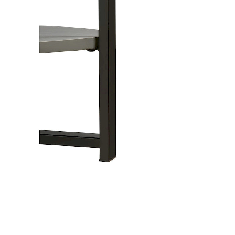 Tavolino rotondo grigio antico, 2 ripiani, gambe incrociate, 80 cm