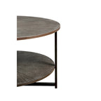 Tavolino rotondo grigio antico, 2 ripiani, gambe incrociate, 80 cm