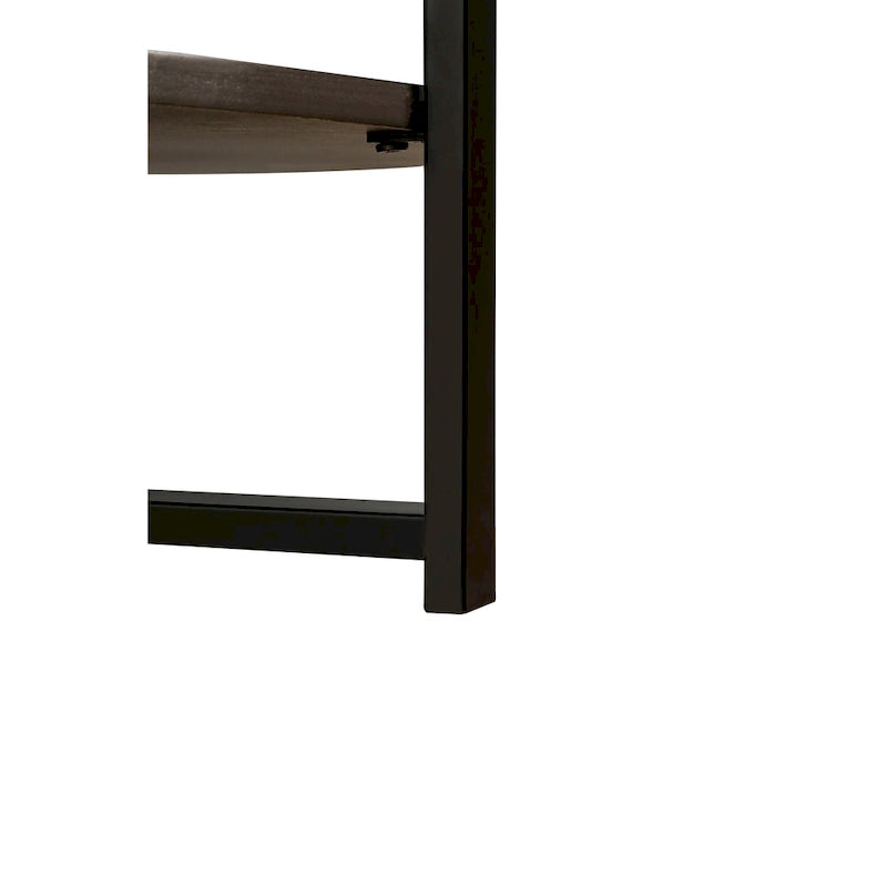 Tavolino rotondo grigio antico, 2 ripiani, gambe incrociate, 80 cm