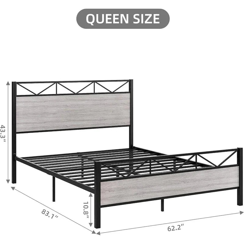 Struttura letto industriale marrone / grigio chiaro con testiera, 1–2 persone, matrimoniale francese / matrimoniale standard / king size