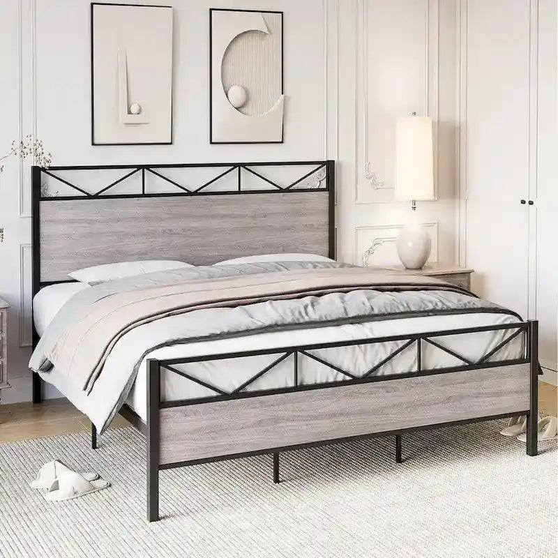 Struttura letto industriale marrone / grigio chiaro con testiera, 1–2 persone, matrimoniale francese / matrimoniale standard / king size