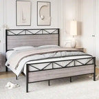Struttura letto industriale marrone / grigio chiaro con testiera, 1–2 persone, matrimoniale francese / matrimoniale standard / king size