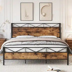 Struttura letto industriale marrone / grigio chiaro con testiera, 1–2 persone, matrimoniale francese / matrimoniale standard / king size
