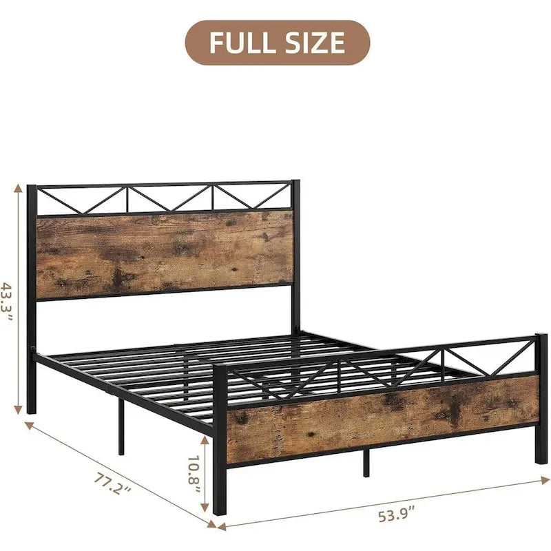 Struttura letto industriale marrone / grigio chiaro con testiera, 1–2 persone, matrimoniale francese / matrimoniale standard / king size