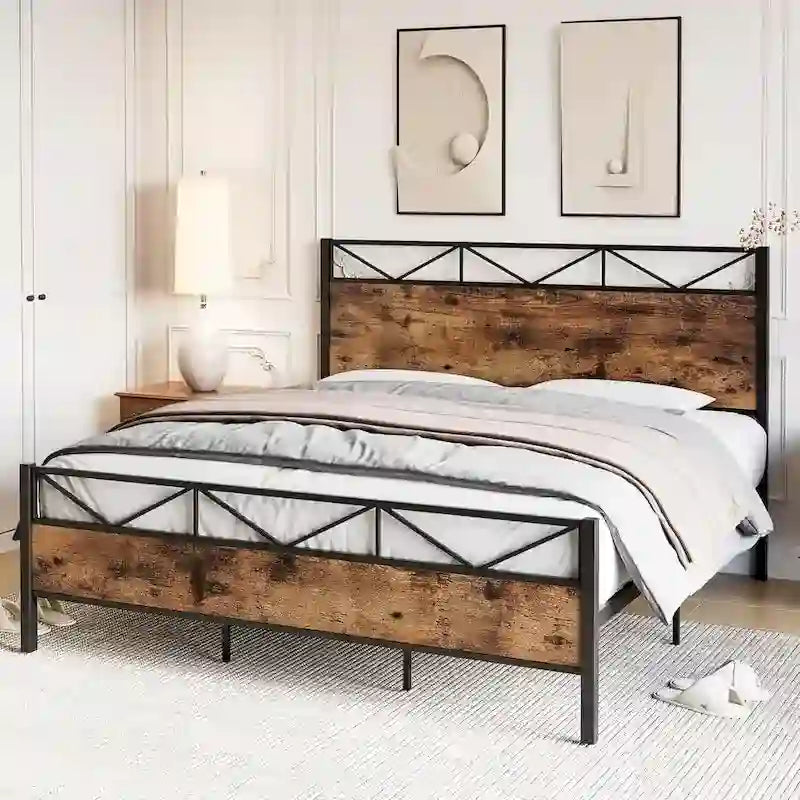 Struttura letto industriale marrone / grigio chiaro con testiera, 1–2 persone, matrimoniale francese / matrimoniale standard / king size