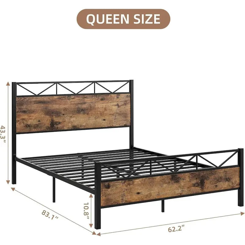 Struttura letto industriale marrone / grigio chiaro con testiera, 1–2 persone, matrimoniale francese / matrimoniale standard / king size