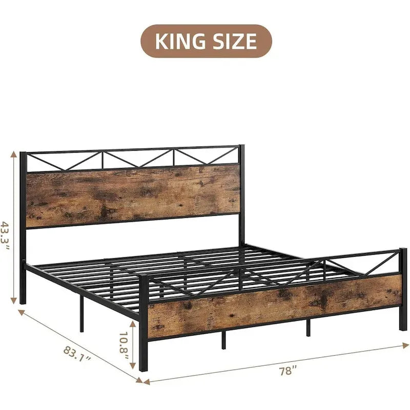 Struttura letto industriale marrone / grigio chiaro con testiera, 1–2 persone, matrimoniale francese / matrimoniale standard / king size