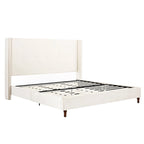 Letto king size imbottito color avorio con testiera a tutta altezza e bottoni, 1 posto letto