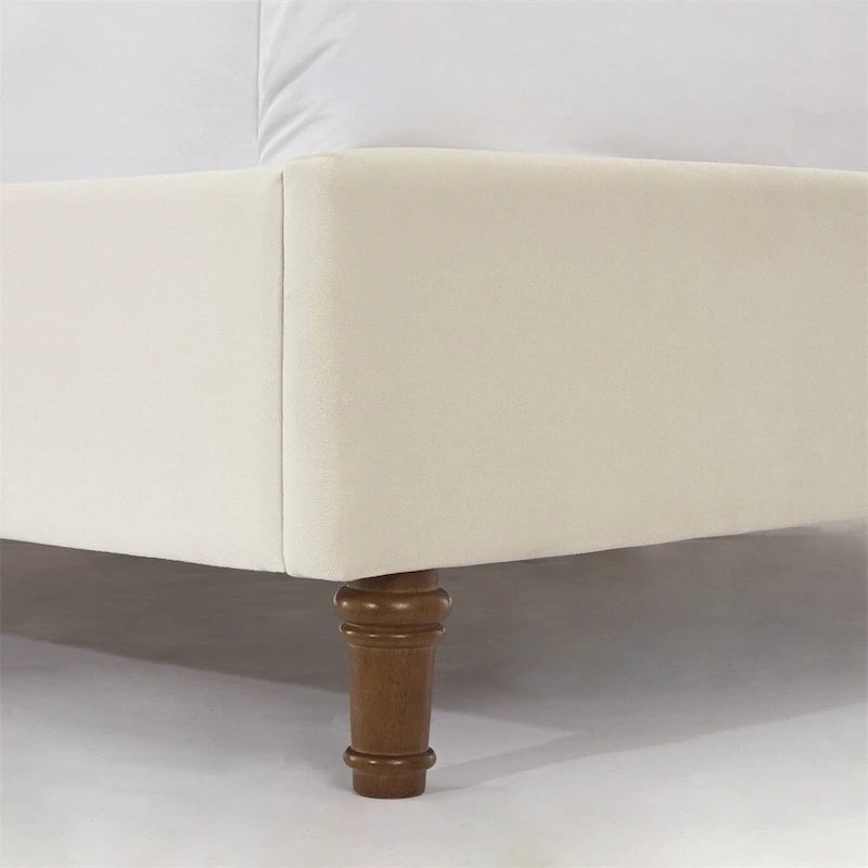 Letto king size imbottito color avorio con testiera a tutta altezza e bottoni, 1 posto letto