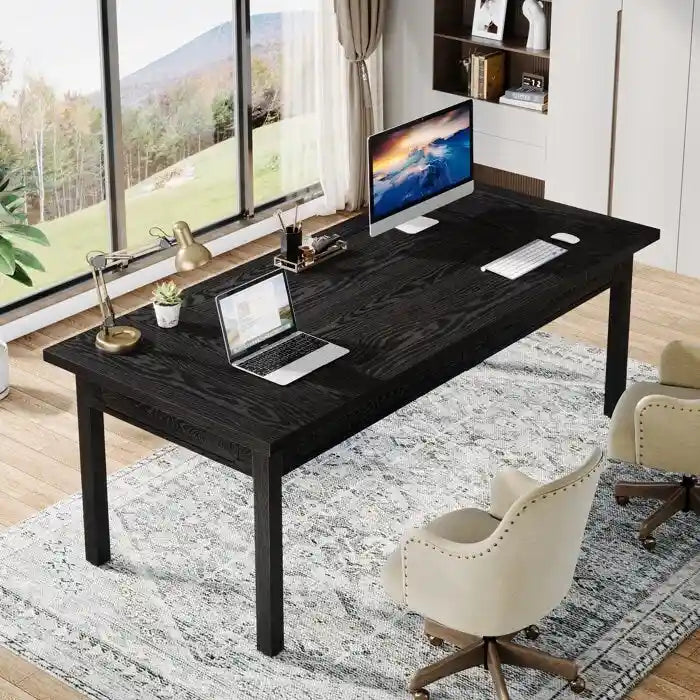 Scrivania per computer industriale, marrone e nera, per 2 persone, 160 cm
