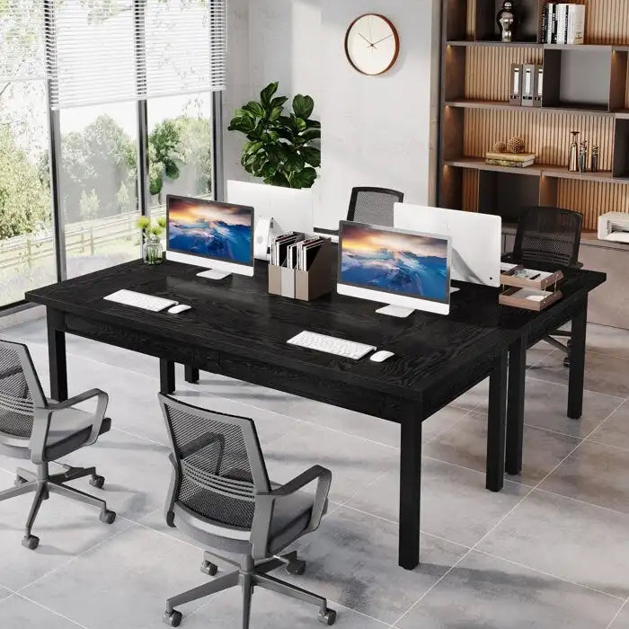 Scrivania per computer industriale, marrone e nera, per 2 persone, 160 cm