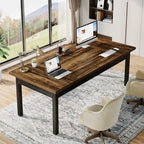 Scrivania per computer industriale, marrone e nera, per 2 persone, 160 cm