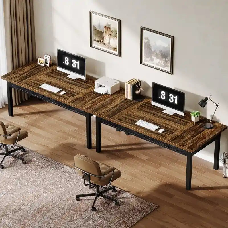 Scrivania per computer industriale, marrone e nera, per 2 persone, 160 cm