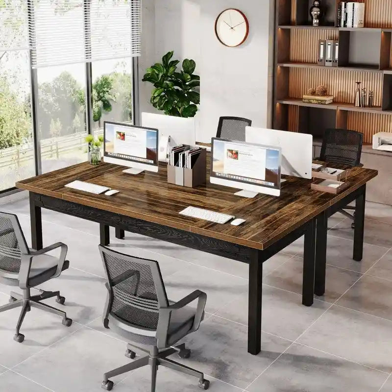 Scrivania per computer industriale, marrone e nera, per 2 persone, 160 cm