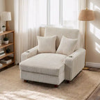 Poltrona a dondolo/Chaise longue imbottita grigio/beige con schienale regolabile, 2 posti