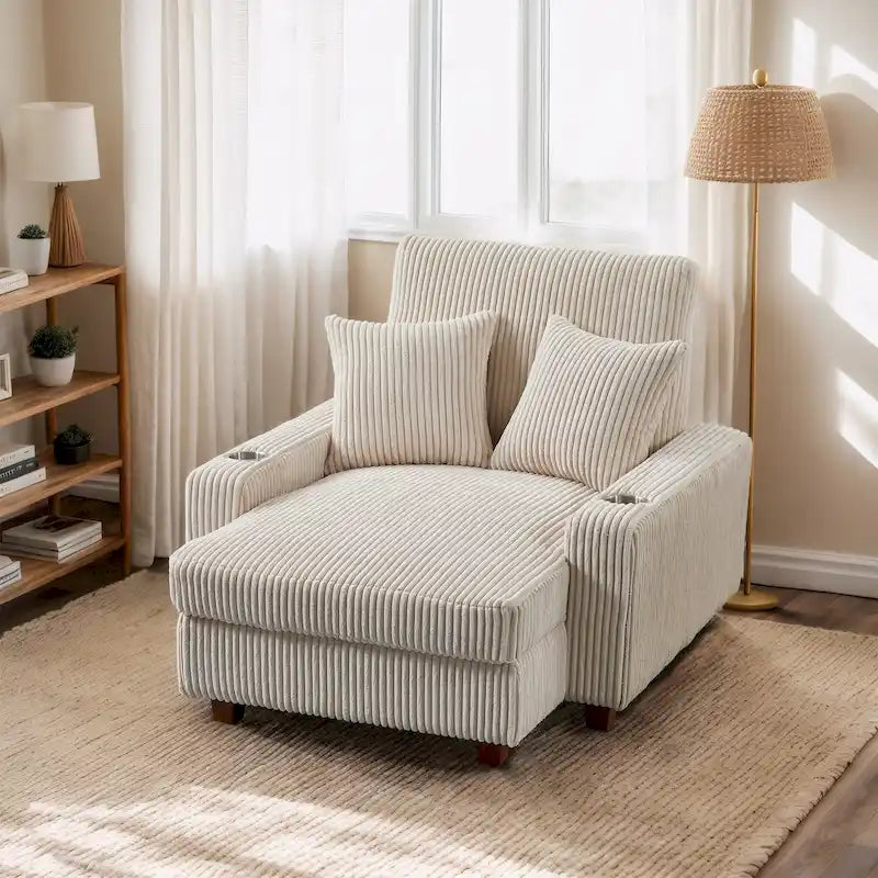 Poltrona a dondolo/Chaise longue imbottita grigio/beige con schienale regolabile, 2 posti