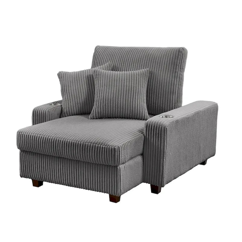 Poltrona a dondolo/Chaise longue imbottita grigio/beige con schienale regolabile, 2 posti