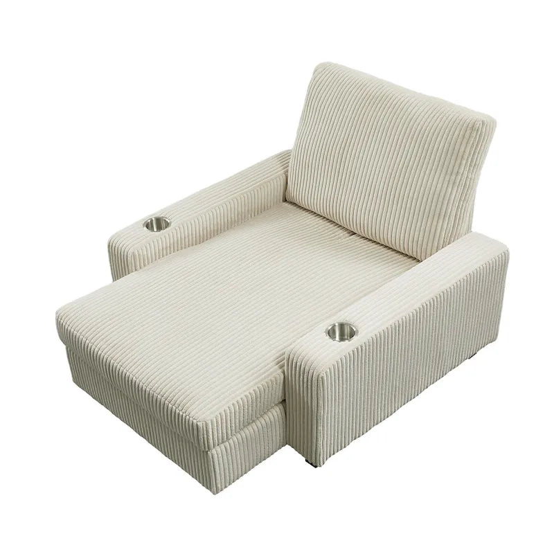 Poltrona a dondolo/Chaise longue imbottita grigio/beige con schienale regolabile, 2 posti