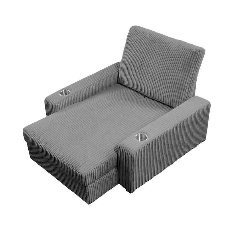 Poltrona a dondolo/Chaise longue imbottita grigio/beige con schienale regolabile, 2 posti