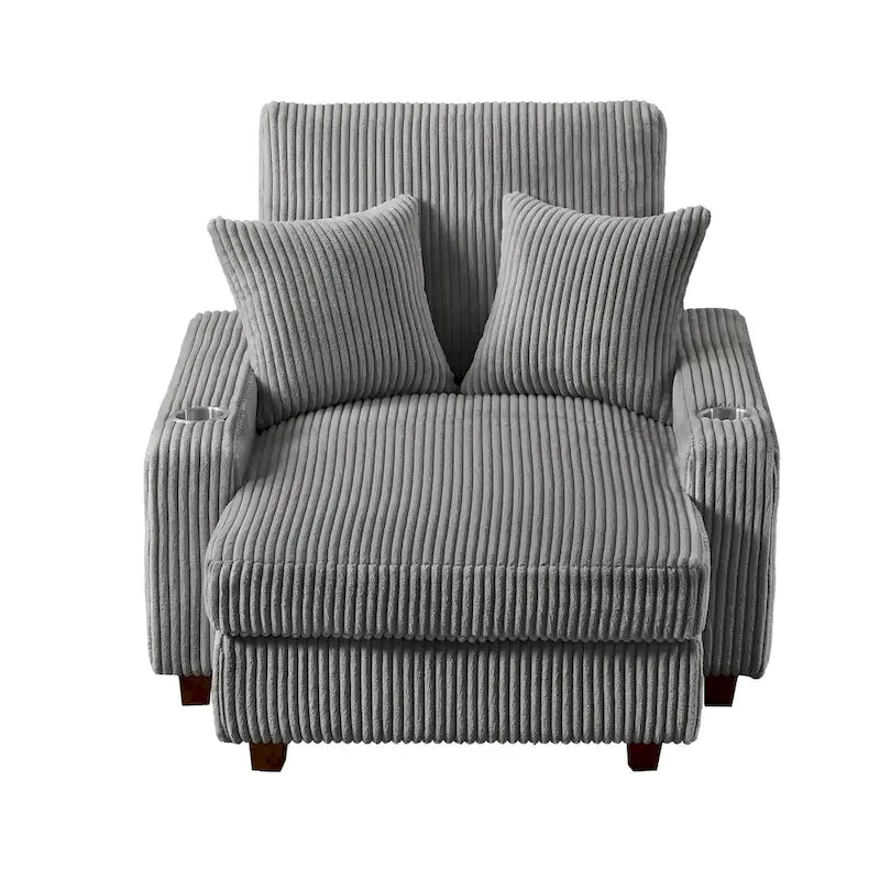Poltrona a dondolo/Chaise longue imbottita grigio/beige con schienale regolabile, 2 posti