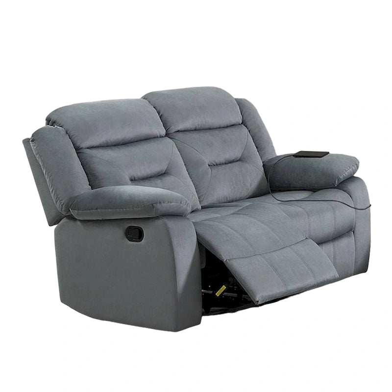 Divanetto reclinabile manuale grigio, 2 posti, velluto grigio chiaro