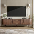 Mobile porta TV moderno di metà secolo marrone scuro/marrone, assemblaggio per 2 persone, adatto a TV fino a 80"