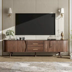 Mobile porta TV moderno di metà secolo marrone scuro/marrone, assemblaggio per 2 persone, adatto a TV fino a 80"