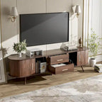 Mobile porta TV moderno di metà secolo marrone scuro/marrone, assemblaggio per 2 persone, adatto a TV fino a 80"