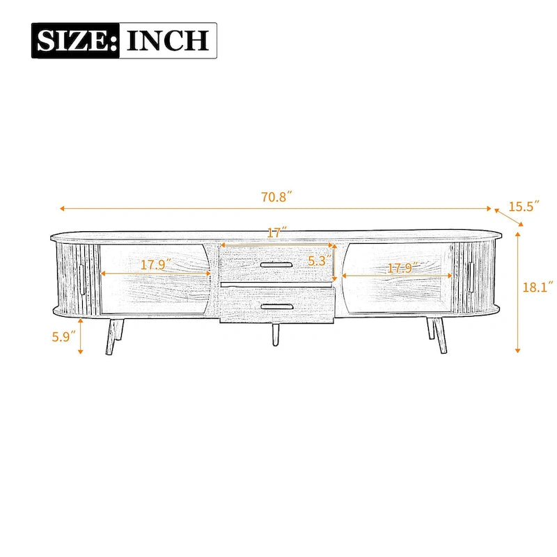 Mobile porta TV moderno di metà secolo marrone scuro/marrone, assemblaggio per 2 persone, adatto a TV fino a 80"