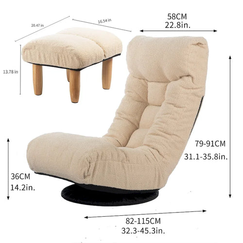Poltrona reclinabile senza braccioli con poggiapiedi e poggiatesta regolabile – Blu / Bouclé beige / Grigio, Seduta singola