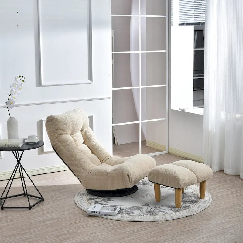 Poltrona reclinabile senza braccioli con poggiapiedi e poggiatesta regolabile – Blu / Bouclé beige / Grigio, Seduta singola