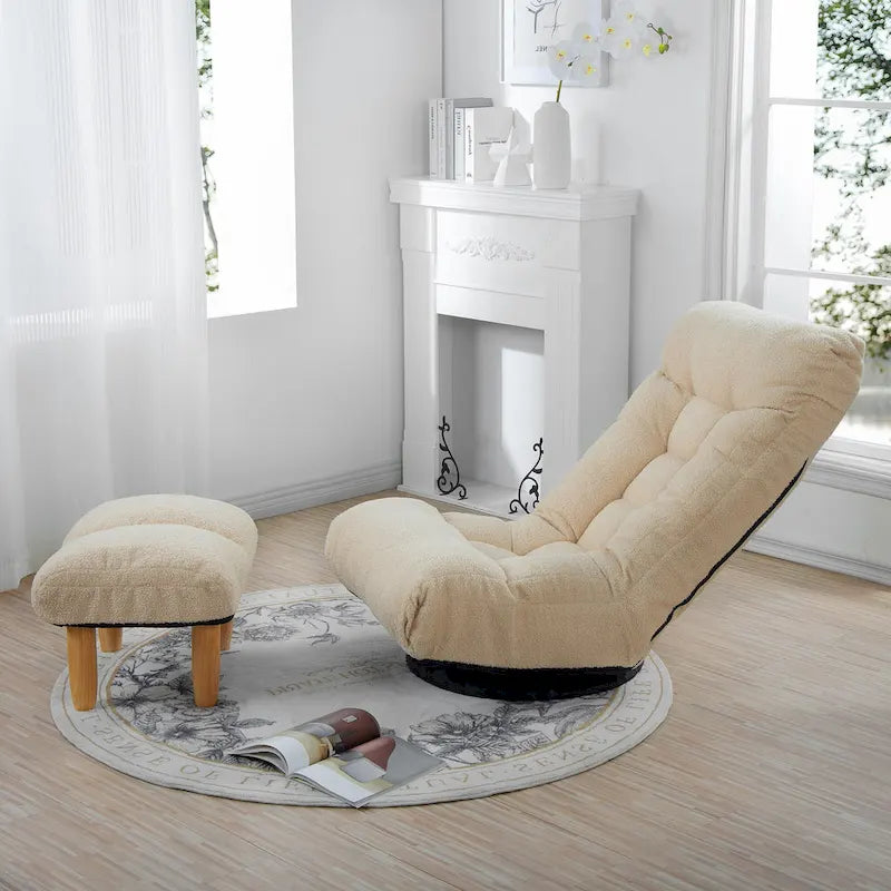 Poltrona reclinabile senza braccioli con poggiapiedi e poggiatesta regolabile – Blu / Bouclé beige / Grigio, Seduta singola