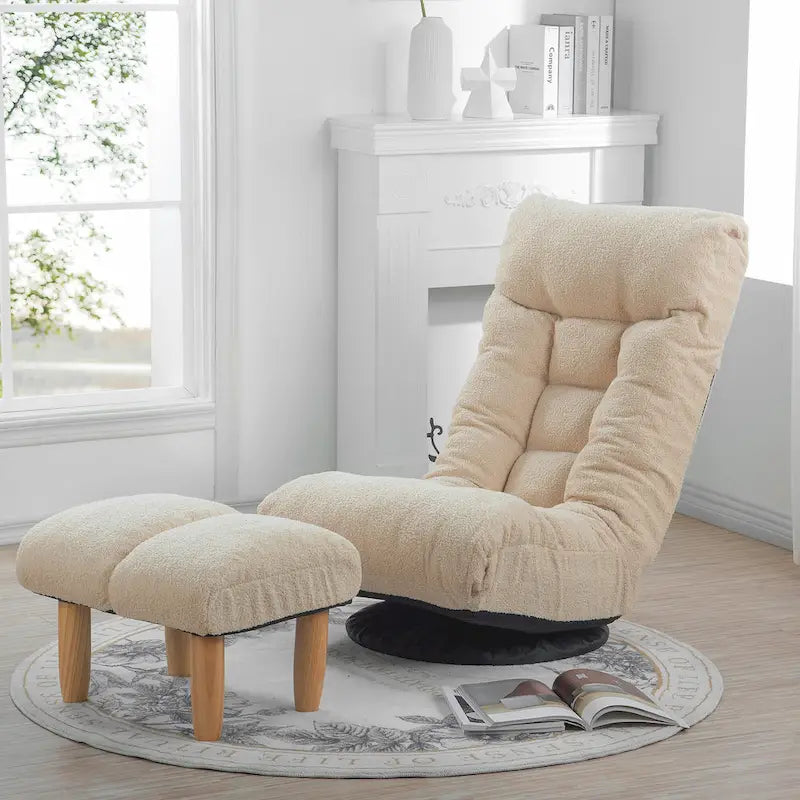 Poltrona reclinabile senza braccioli con poggiapiedi e poggiatesta regolabile – Blu / Bouclé beige / Grigio, Seduta singola