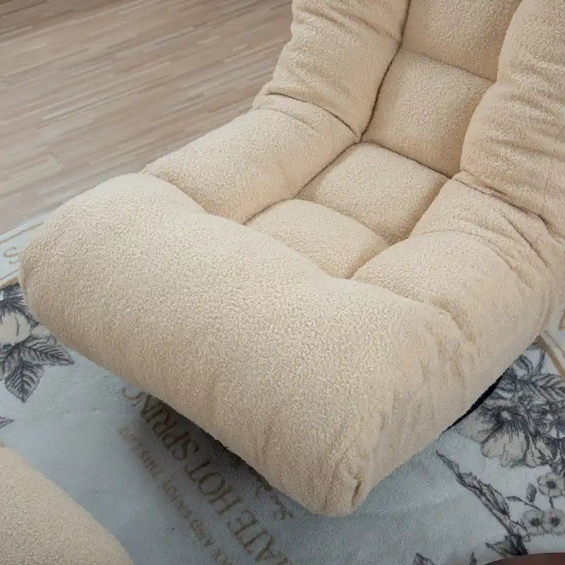 Poltrona reclinabile senza braccioli con poggiapiedi e poggiatesta regolabile – Blu / Bouclé beige / Grigio, Seduta singola