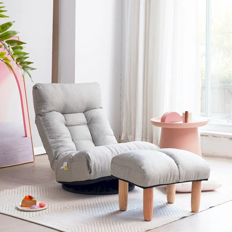 Poltrona reclinabile senza braccioli con poggiapiedi e poggiatesta regolabile – Blu / Bouclé beige / Grigio, Seduta singola