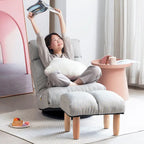 Poltrona reclinabile senza braccioli con poggiapiedi e poggiatesta regolabile – Blu / Bouclé beige / Grigio, Seduta singola
