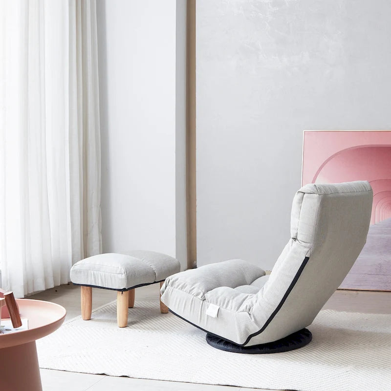 Poltrona reclinabile senza braccioli con poggiapiedi e poggiatesta regolabile – Blu / Bouclé beige / Grigio, Seduta singola
