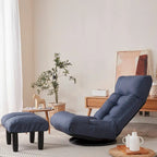 Poltrona reclinabile senza braccioli con poggiapiedi e poggiatesta regolabile – Blu / Bouclé beige / Grigio, Seduta singola