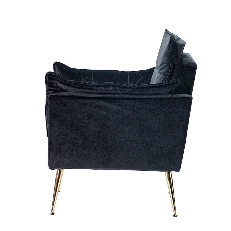 Poltrona d'accento trapuntata in velluto multicolore, gambe in metallo dorato, set da 2