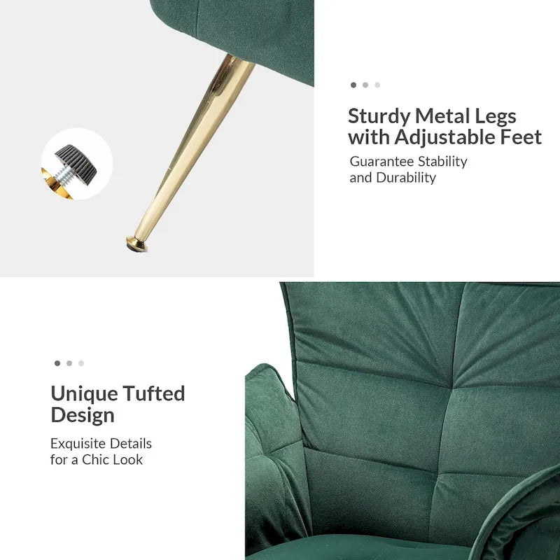 Poltrona d'accento trapuntata in velluto multicolore, gambe in metallo dorato, set da 2