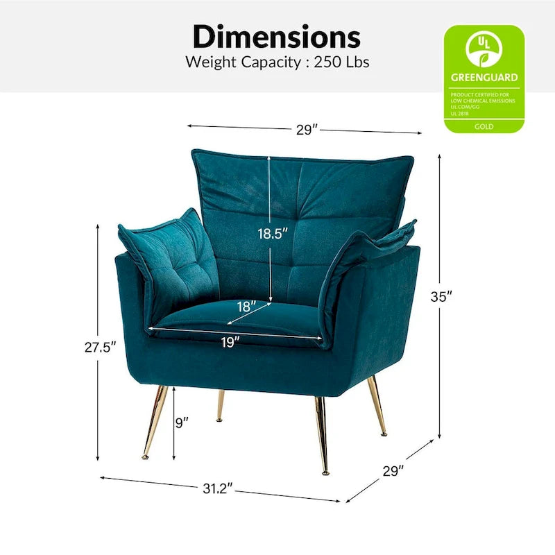 Poltrona d'accento trapuntata in velluto multicolore, gambe in metallo dorato, set da 2