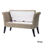 Panca contenitore imbottita grigia/beige/blu/gialla con braccioli a voluta, 1 posto