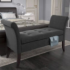 Panca contenitore imbottita grigia/beige/blu/gialla con braccioli a voluta, 1 posto