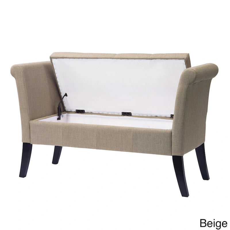 Panca contenitore imbottita grigia/beige/blu/gialla con braccioli a voluta, 1 posto