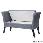 Panca contenitore imbottita grigia/beige/blu/gialla con braccioli a voluta, 1 posto
